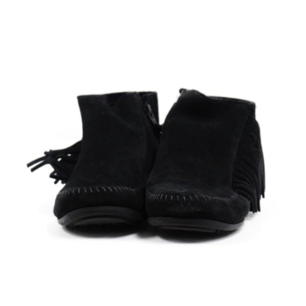 Minnetonka Black Suede Fringe Ankle Boots